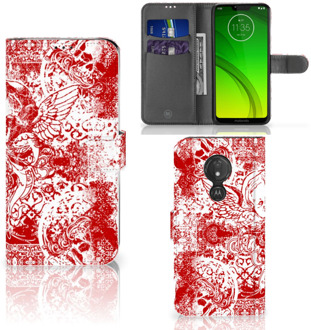 B2Ctelecom Motorola Moto G7 Power Hoesje Bookcase Angel Skull Red