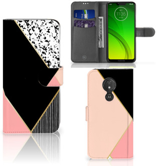 B2Ctelecom Motorola Moto G7 Power  Hoesje Bookcase Black Pink Shapes