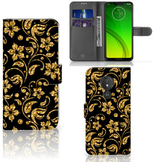 B2Ctelecom Motorola Moto G7 Power Hoesje Bookcase Gouden Bloemen