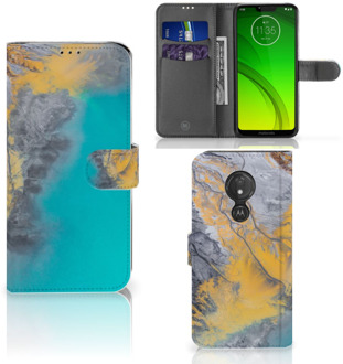 B2Ctelecom Motorola Moto G7 Power Hoesje Bookcase Marble Blue Gold