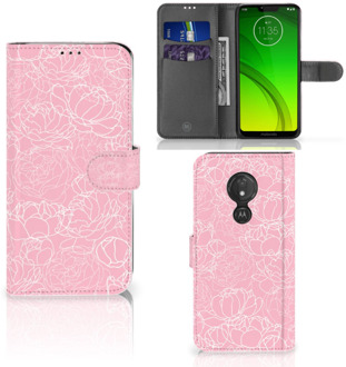 B2Ctelecom Motorola Moto G7 Power Hoesje Bookcase White Flowers