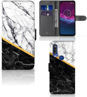 B2Ctelecom Motorola One Action Bookcase Marble White Black