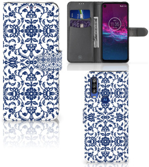 B2Ctelecom Motorola One Action Hoesje Flower Blue