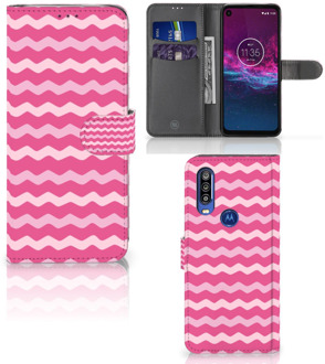 B2Ctelecom Motorola One Action Telefoon Hoesje Waves Pink