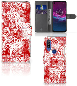 B2Ctelecom Motorola One Action Telefoonhoesje met Naam Angel Skull Red