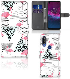 B2Ctelecom Motorola One Action Telefoonhoesje met Pasjes Flamingo Triangle