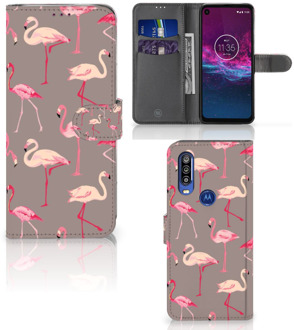 B2Ctelecom Motorola One Action Telefoonhoesje met Pasjes Flamingo