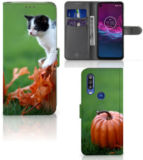 B2Ctelecom Motorola One Action Telefoonhoesje met Pasjes Kitten