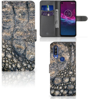 B2Ctelecom Motorola One Action Telefoonhoesje met Pasjes Krokodillenprint