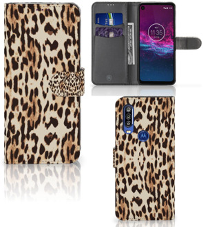 B2Ctelecom Motorola One Action Telefoonhoesje met Pasjes Leopard