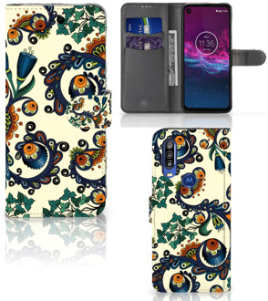 B2Ctelecom Motorola One Action Wallet Case Barok Flower