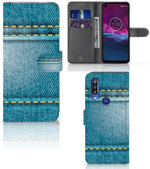 B2Ctelecom Motorola One Action Wallet Case met Pasjes Jeans