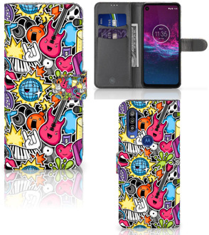 B2Ctelecom Motorola One Action Wallet Case met Pasjes Punk Rock