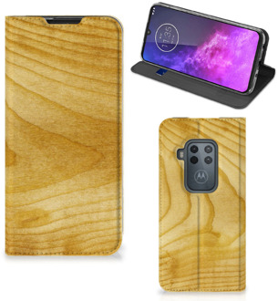 B2Ctelecom Motorola One Zoom Book Wallet Case Licht Hout