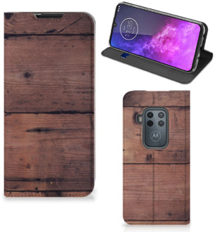 B2Ctelecom Motorola One Zoom Book Wallet Case Old Wood