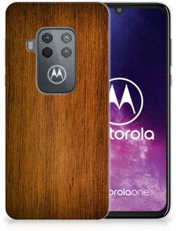 B2Ctelecom Motorola One Zoom Bumper Hoesje Donker Hout