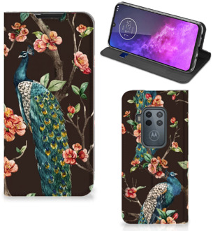 B2Ctelecom Motorola One Zoom Hoesje maken Pauw met Bloemen