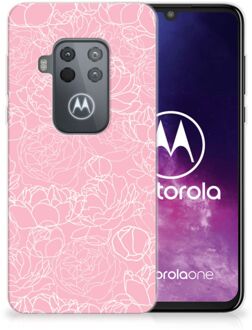 B2Ctelecom Motorola One Zoom Siliconen Hoesje White Flowers