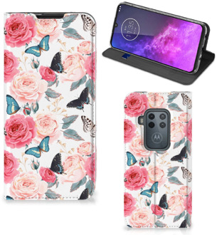 B2Ctelecom Motorola One Zoom Smart Cover Butterfly Roses