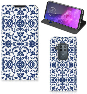 B2Ctelecom Motorola One Zoom Smart Cover Flower Blue