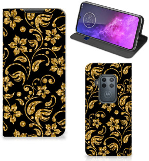 B2Ctelecom Motorola One Zoom Smart Cover Gouden Bloemen