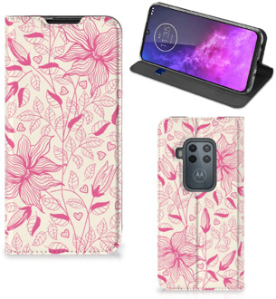 B2Ctelecom Motorola One Zoom Smart Cover Pink Flowers