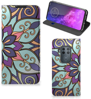 B2Ctelecom Motorola One Zoom Smart Cover Purple Flower