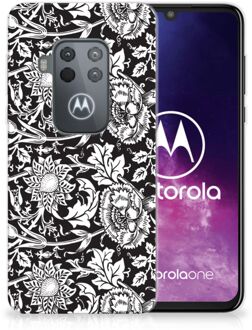 B2Ctelecom Motorola One Zoom TPU Siliconen Hoesje Black Flowers