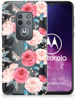 B2Ctelecom Motorola One Zoom TPU Siliconen Hoesje Butterfly Roses