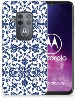 B2Ctelecom Motorola One Zoom TPU Siliconen Hoesje Flower Blue