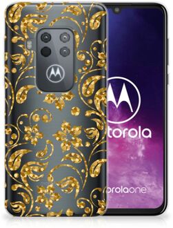 B2Ctelecom Motorola One Zoom TPU Siliconen Hoesje Gouden Bloemen