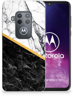 B2Ctelecom Motorola One Zoom TPU Siliconen Hoesje Marble White Black