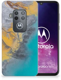 B2Ctelecom Motorola One Zoom TPU Siliconen Hoesje Marmer Blauw Goud