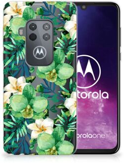 B2Ctelecom Motorola One Zoom TPU Siliconen Hoesje Orchidee Groen