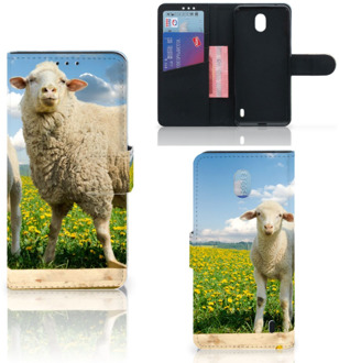 B2Ctelecom Nokia 1 Plus Telefoonhoesje met Pasjes Schaap en Lammetje