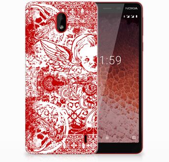 B2Ctelecom Nokia 1 Plus TPU Hoesje Design Angel Skull Red