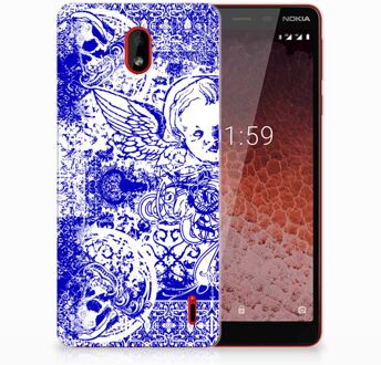 B2Ctelecom Nokia 1 Plus Uniek TPU Hoesje Angel Skull Blue