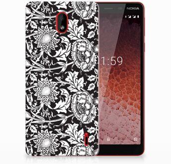 B2Ctelecom Nokia 1 Plus Uniek TPU Hoesje Black Flowers