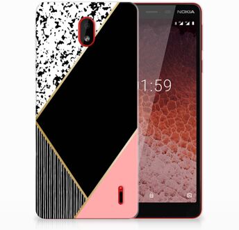 B2Ctelecom Nokia 1 Plus Uniek TPU Hoesje Black Pink Shapes