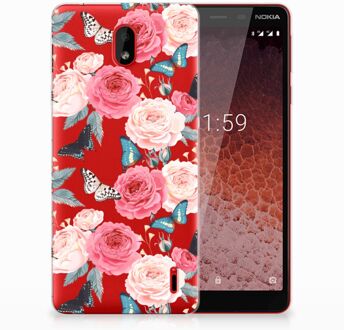 B2Ctelecom Nokia 1 Plus Uniek TPU Hoesje Butterfly Roses