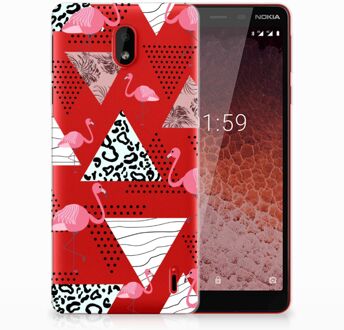 B2Ctelecom Nokia 1 Plus Uniek TPU Hoesje Flamingo Triangle