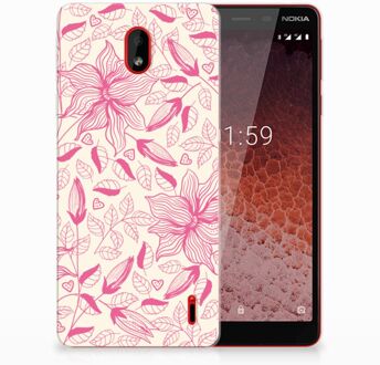 B2Ctelecom Nokia 1 Plus Uniek TPU Hoesje Pink Flowers