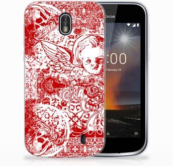 B2Ctelecom Nokia 1 TPU Hoesje Design Angel Skull Red