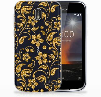 B2Ctelecom Nokia 1 TPU Hoesje Design Gouden Bloemen