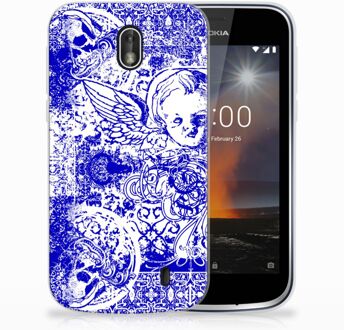 B2Ctelecom Nokia 1 Uniek TPU Hoesje Angel Skull Blue