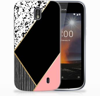 B2Ctelecom Nokia 1 Uniek TPU Hoesje Black Pink Shapes