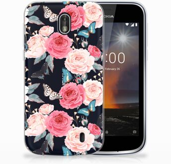 B2Ctelecom Nokia 1 Uniek TPU Hoesje Butterfly Roses