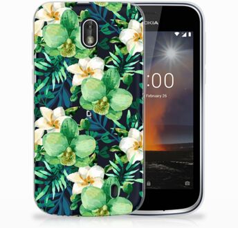 B2Ctelecom Nokia 1 Uniek TPU Hoesje Orchidee Groen