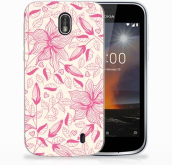 B2Ctelecom Nokia 1 Uniek TPU Hoesje Pink Flowers