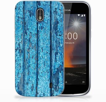 B2Ctelecom Nokia 1 Uniek TPU Hoesje Wood Blue